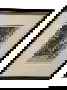 Signed Morris Henry Hobbs "Old New Orleans" Etching: Signed Morris Henry Hobbs "Old New Orleans" Etching. Pencil signed by Morris Henry Hobbs (American 1892-1967). Etching of "The Courtyard of Maison Brulatour" Old New Orleans. Etching measures 9" x 5.7