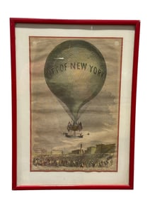 1859 Etching of Professor Lowe's Mammoth New York Balloon