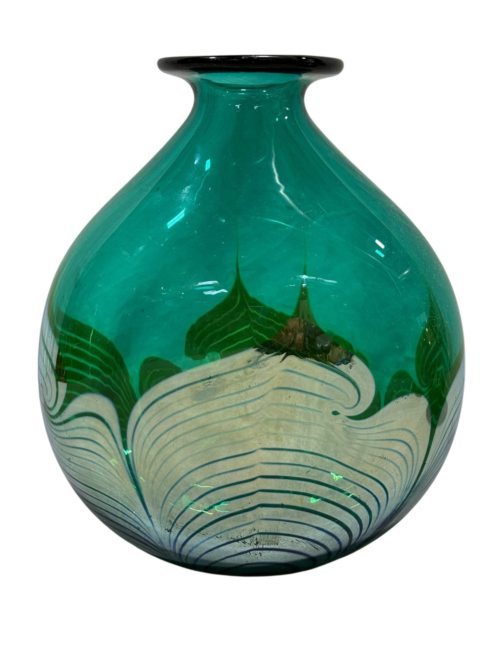 Signed Steve Corriea Iridescent  Pulled Feather Art Glass Vase (1 of 6)