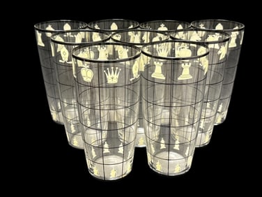 Set of 9 Cir 1930 Italian Enameled Glasses