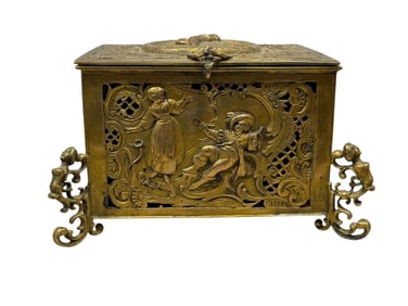 Antique French Gilt Bronze Casket Trinket Box
