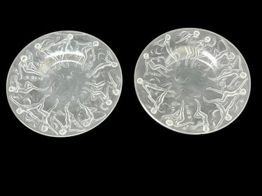 Pair of Rare Consolidated "Dancing Nymphs" Etched Glass Plates