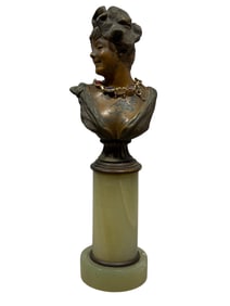 Georges Van Der Straeten Art Nouveau Metal Bust on Alabaster Base