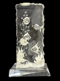 Reverse Carved Lucite Underwater Ocean Scene Sculpture