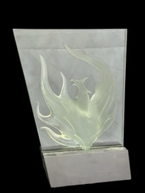 Signed Frabel Glass "Phoenix & Flame" Sculpture
