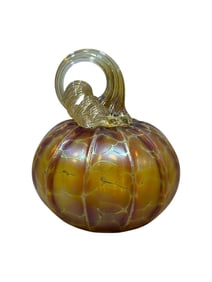 Signed "Gold Ruby" Iridescent Hand Blown Art Glass Pumpkin