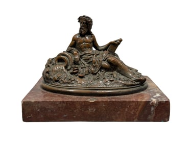 Antique Bronze Greek River God "Achelous" Figure on Marble
