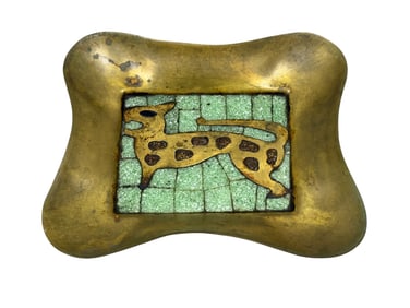 1970s Salvador Teran Brass & Polychrome Mosaic Tray
