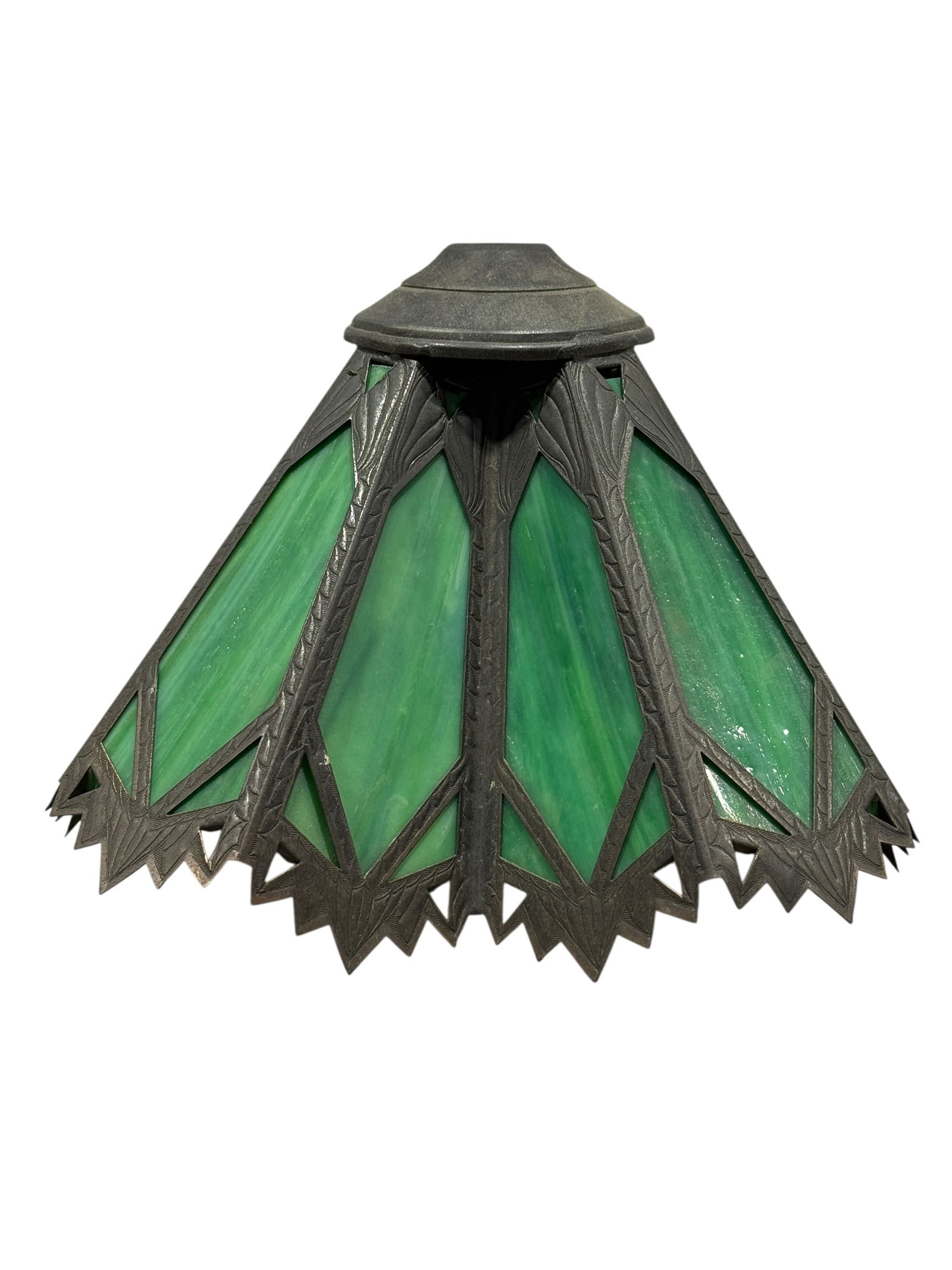 Arts & Crafts Green Slag Glass Lamp Shade (1 of 10)
