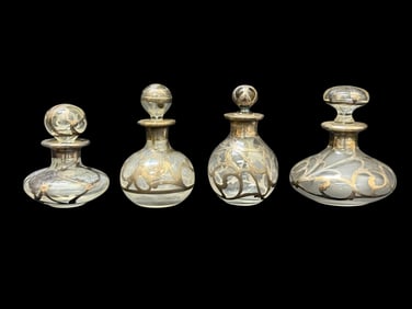 Group of 4 Antique Sterling Overlay Perfume Bottles