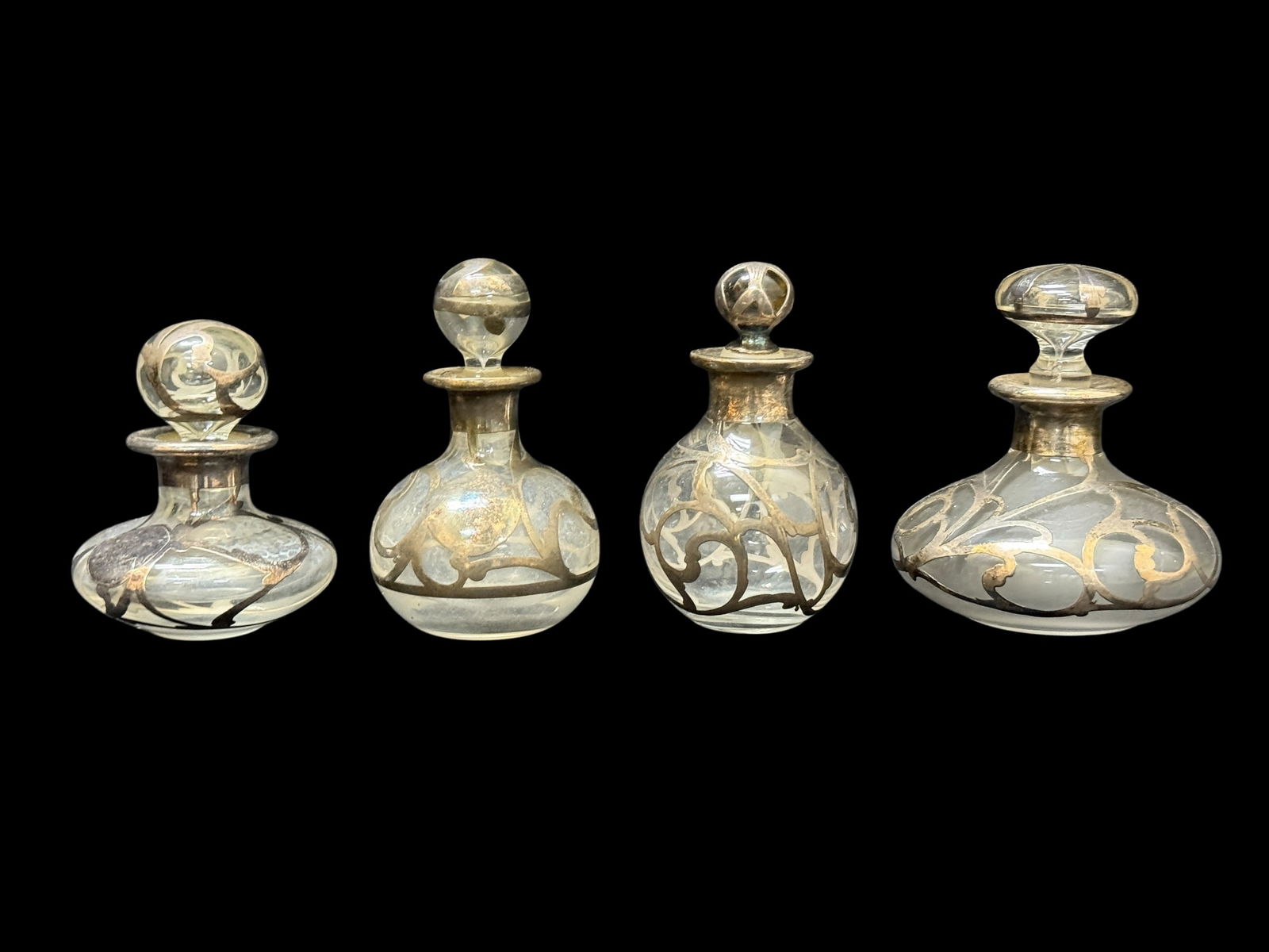 Group of 4 Antique Sterling Overlay Perfume Bottles (1 of 6)