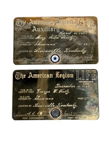 2 10k Gold American Legion Auxiliary Membership Cards