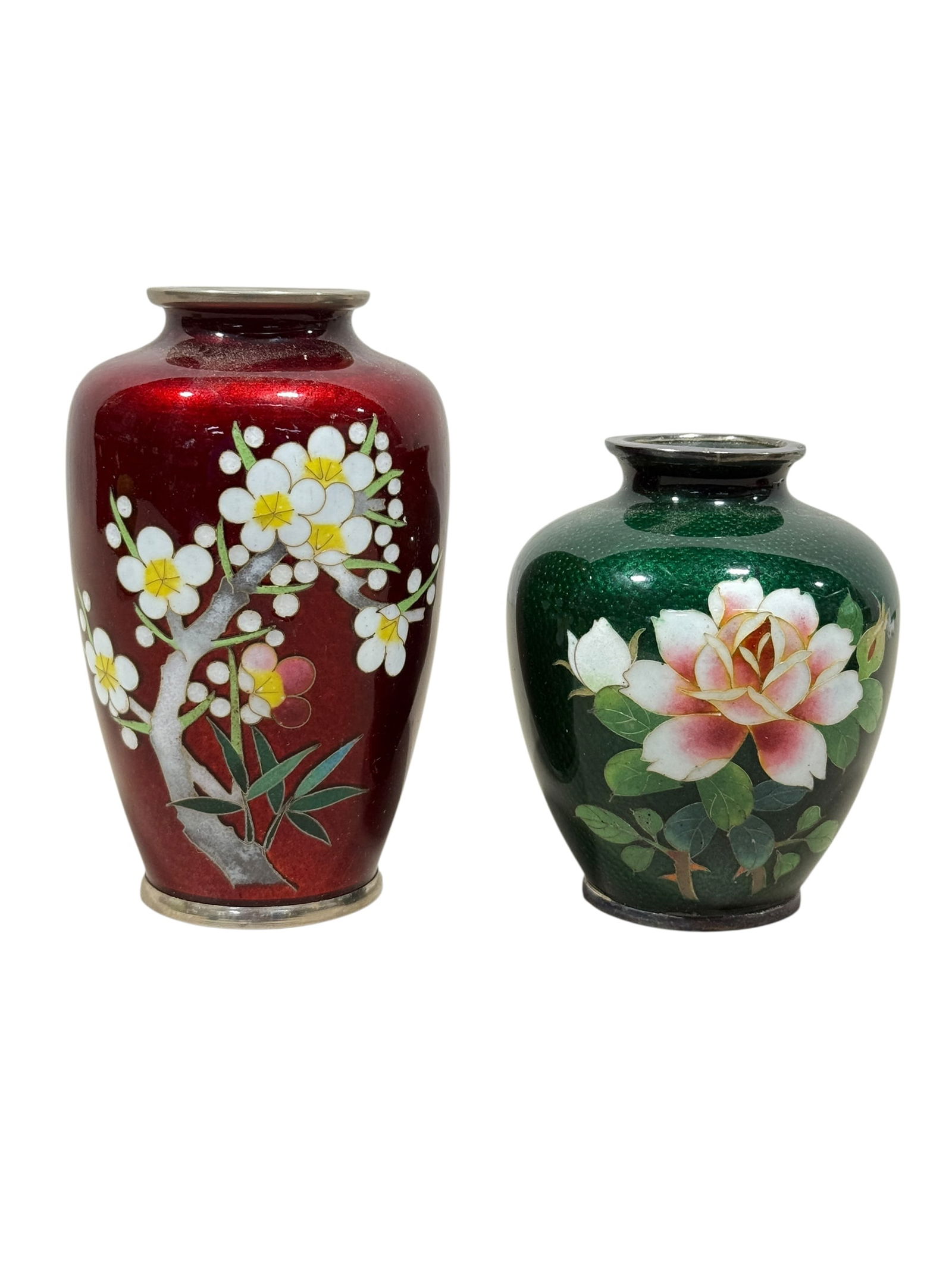 Lot of 2 Japanese Cloisonne Vases: Lot of 2 Japanese Cloisonne Vases. Measures 3.75" Tall & 4.75" Tall.