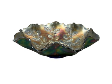 Fenton Carnival Glass "Holly & Berry" Ruffled Edge Bowl