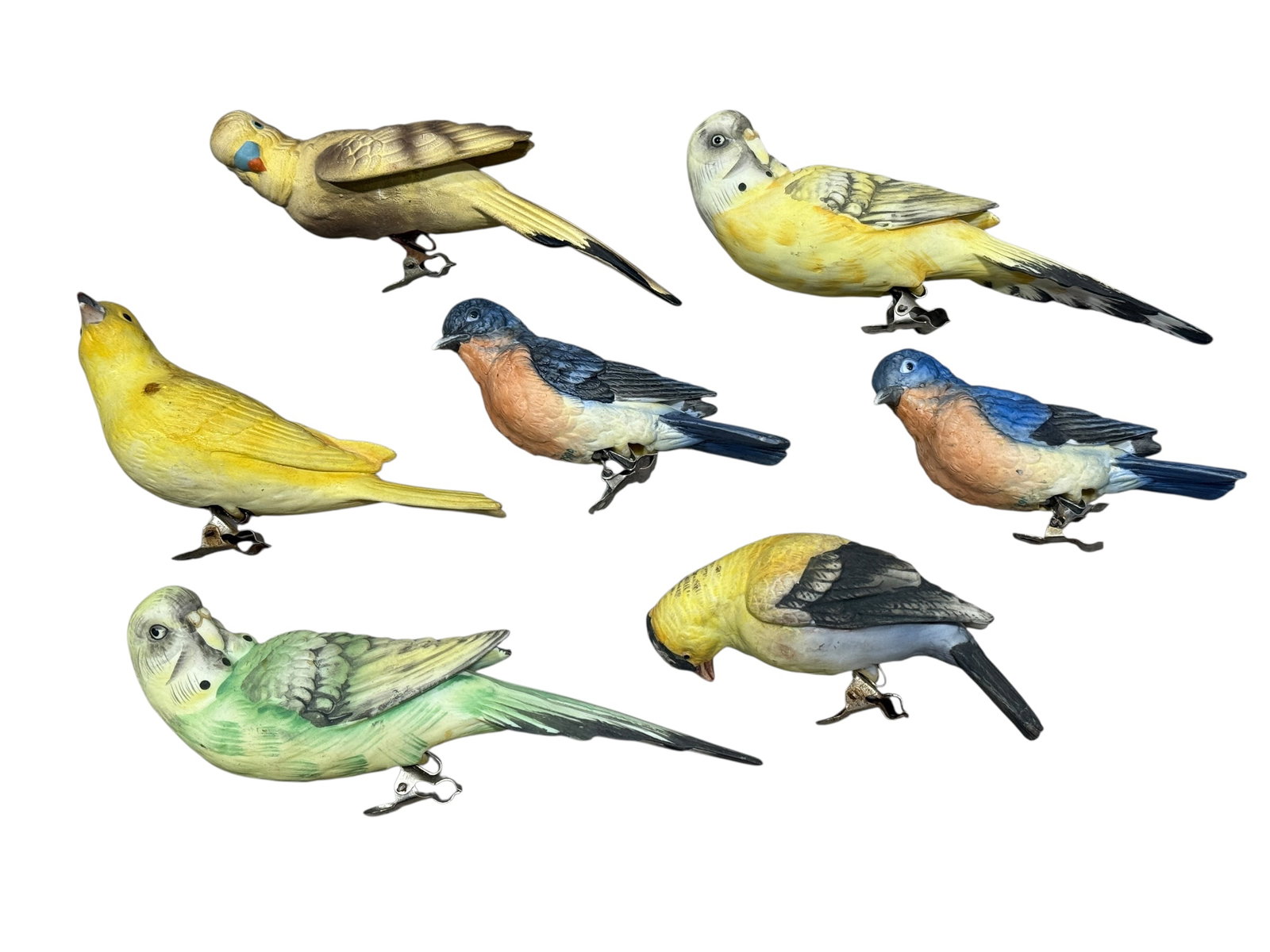 Group of 7 Porcelain Bird Clip-On Ornaments: Group of 7 Porcelain Bird Clip-On Ornaments. In good condition.