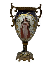 Art Nouveau French Sevres Style Porcelain Vase w/ Bronze Mounts
