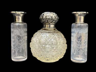 Group of 3 Sterling & Crystal Perfume Bottles