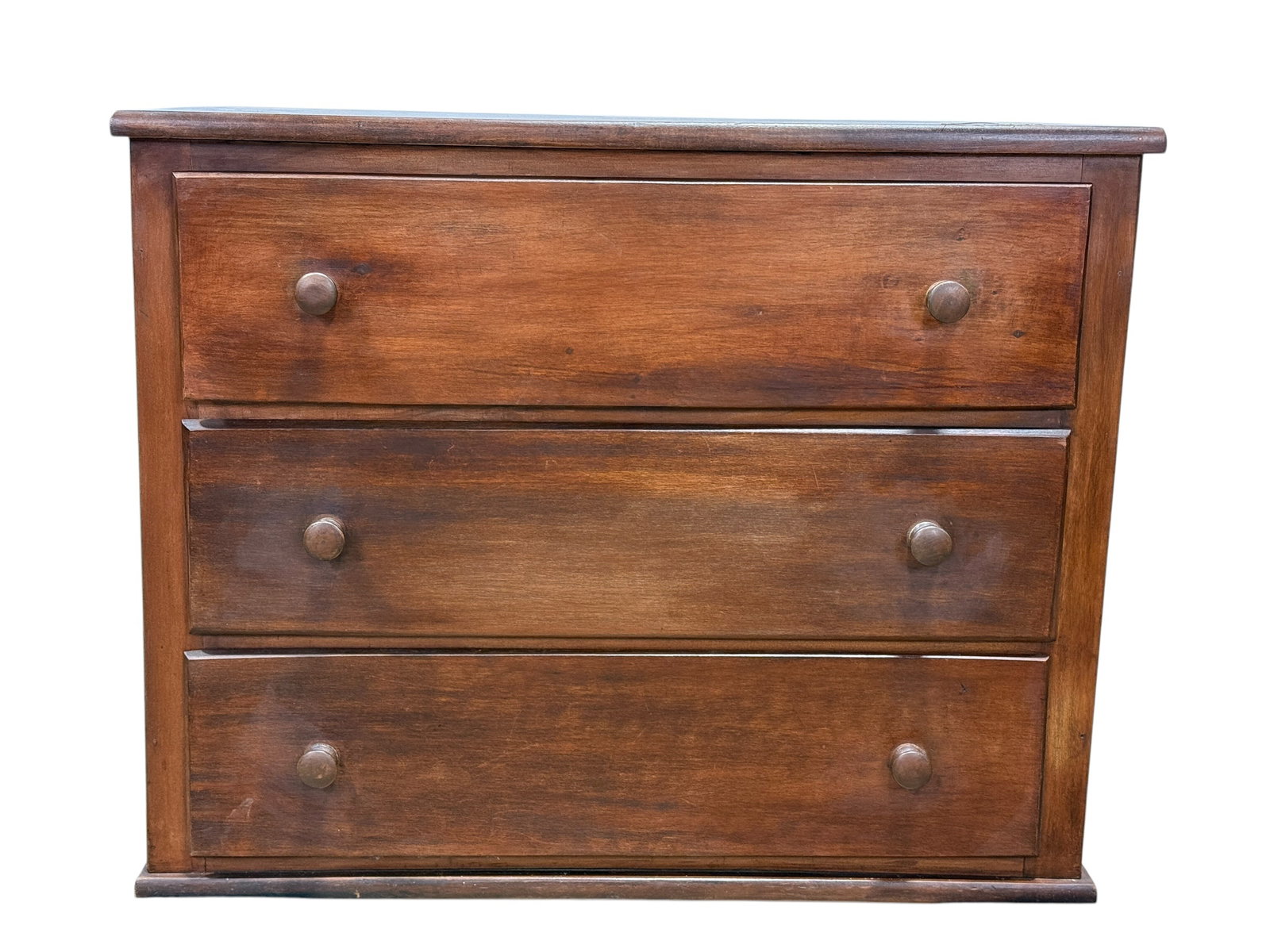 3 Drawer Chest: 3 Drawer Chest. No feet. Measures 24.25" H x 30.25" W x 16" D. Has some scuffs and scratches.