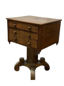 Antique American Empire Mahogany Side Table w/ 3 Drawers