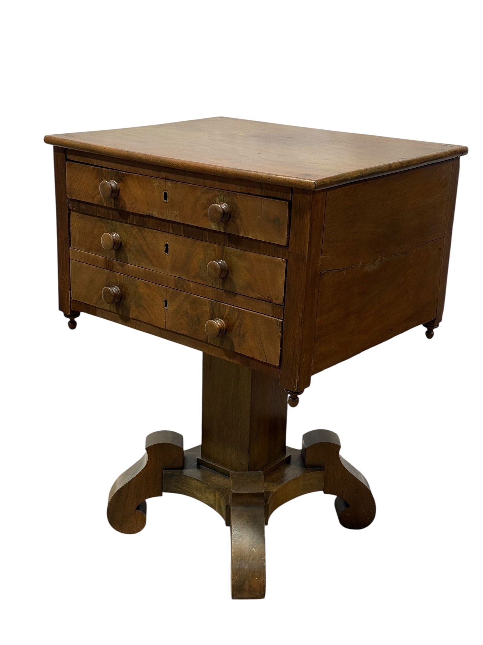 Antique American Empire Mahogany Side Table w/ 3 Drawers (1 of 10)