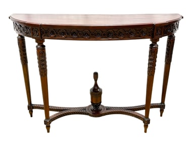 Mahogany Wood Carved Demi-Lune Hall Table