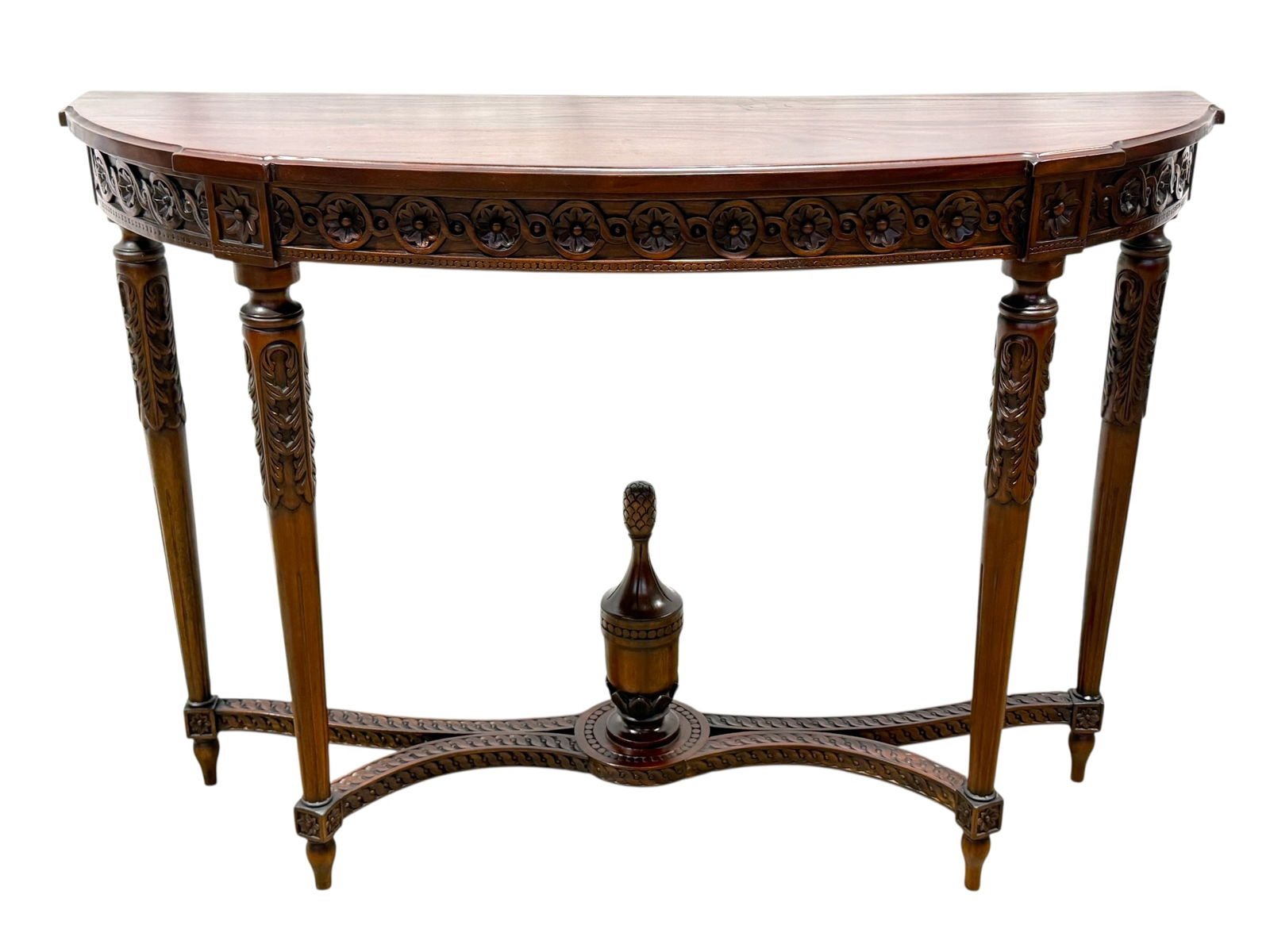 Mahogany Wood Carved Demi-Lune Hall Table (1 of 8)