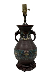 Antique Champleve Vase Table Lamp