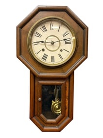 Antique Regulator Wall Clock w/ Key