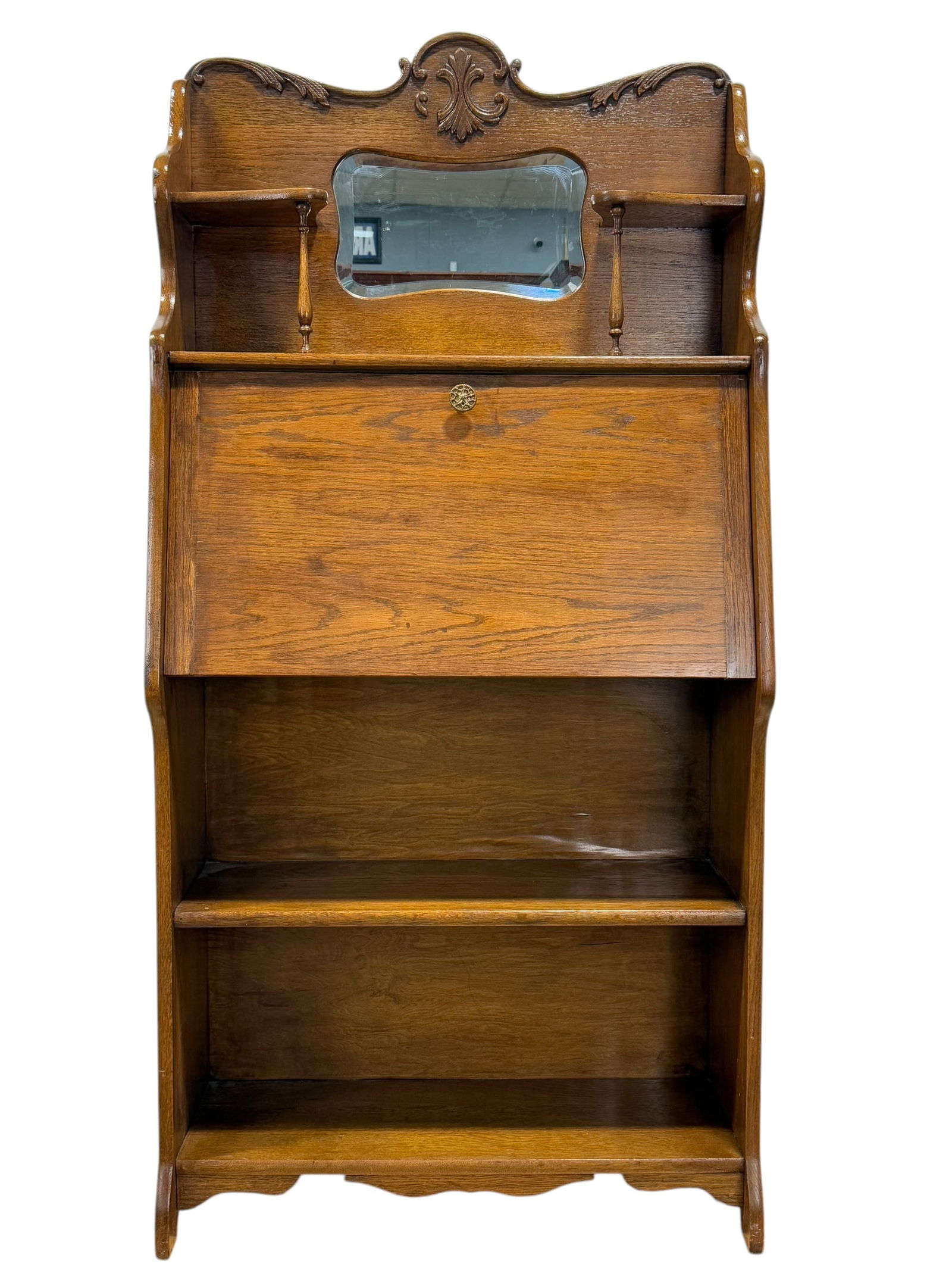 Antique Larkin Style Oak Secretary Desk: Antique Larkin Style Oak Secretary Desk. Measures 62" H x 30" W x 12" D. Condition reflects its age.