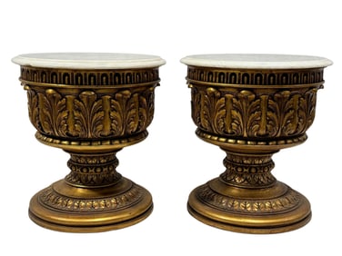 Pair of Gilt French Style Marble Top Stands