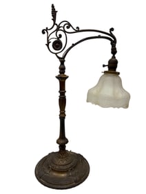 Antique Metal Art Deco Bridge Table Lamp
