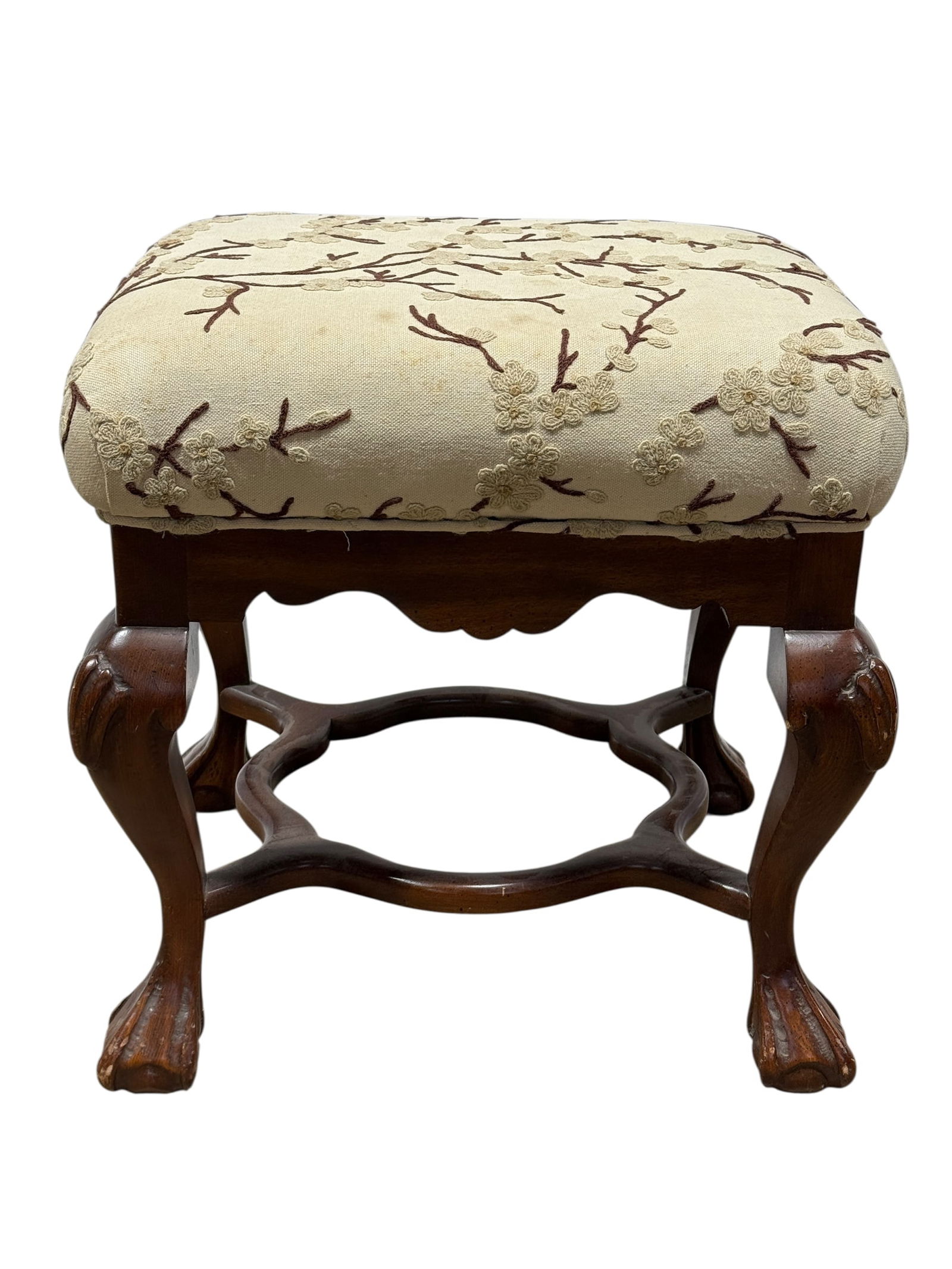 Georgian Style Upholstered Ball & Claw Foot Stool (1 of 4)