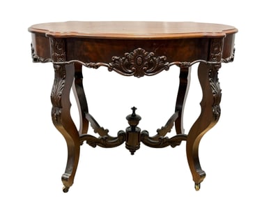 Antique Mahogany Turtle Top Rococo Occasional Table
