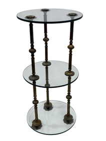 3 Tier Hollywood Regency Style Glass Side Table