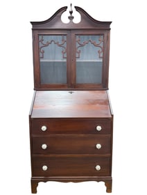 Mahogany Chippendale Style Secretary w/ Bookcase