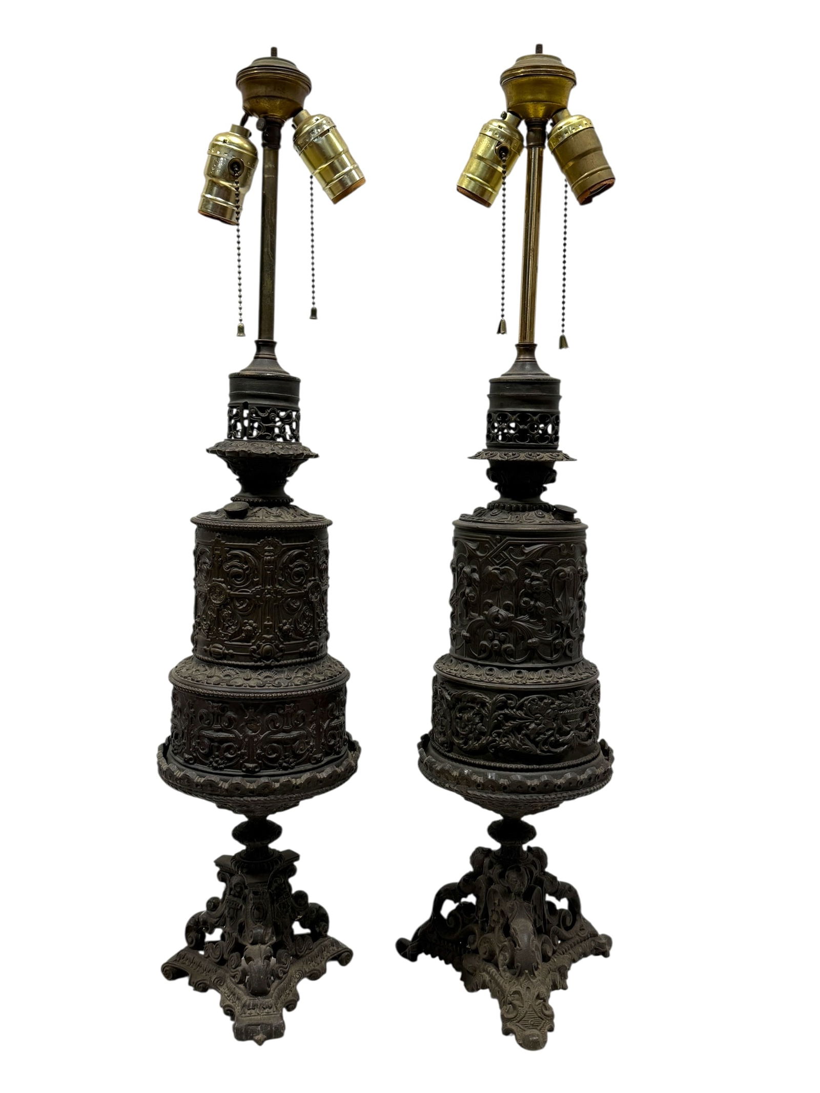 Pair of Early 20th C. French Tin Lamps (1 of 10)