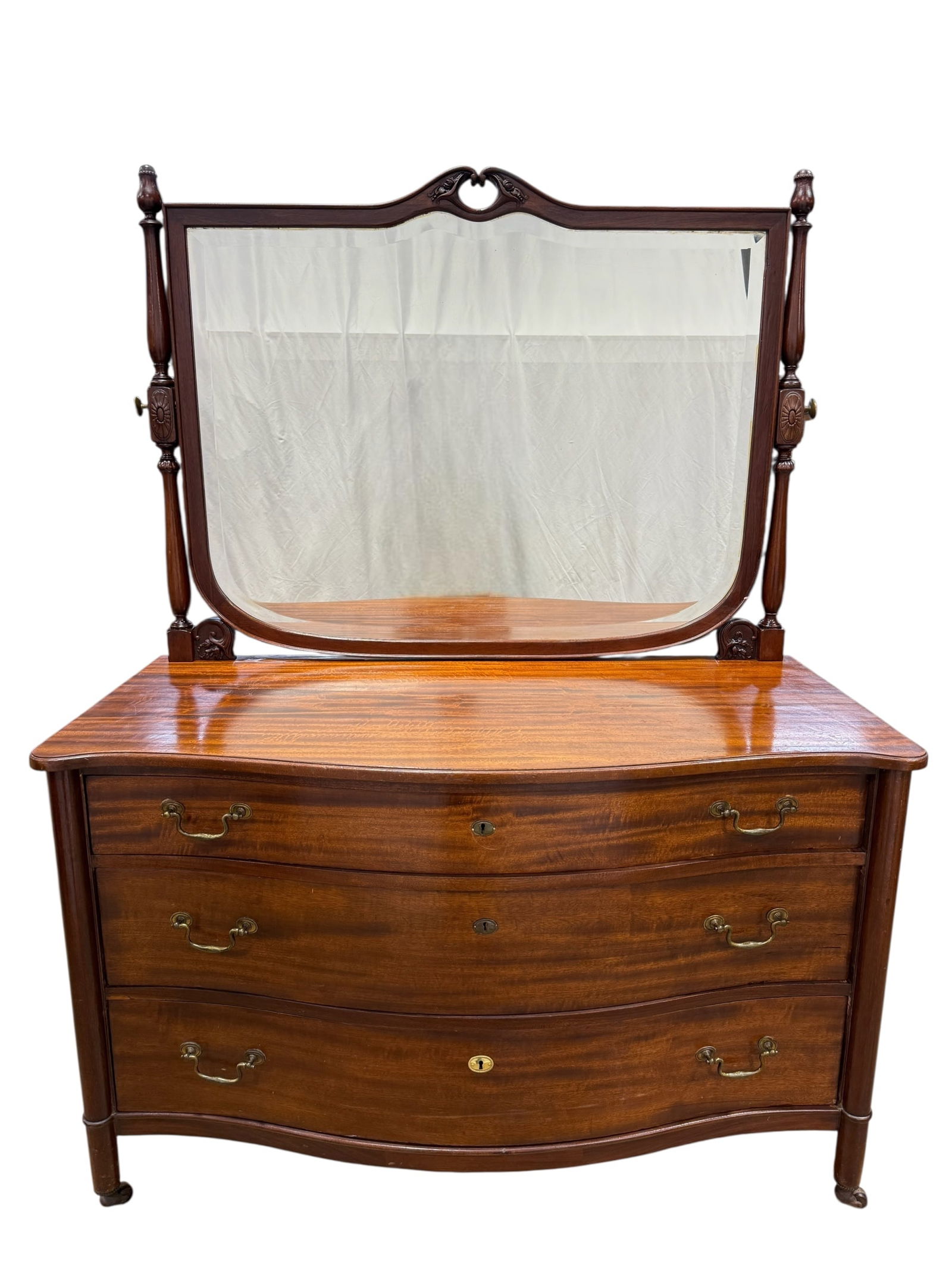 Antique Mahogany Serpentine Dresser w/ Mirror (1 of 10)