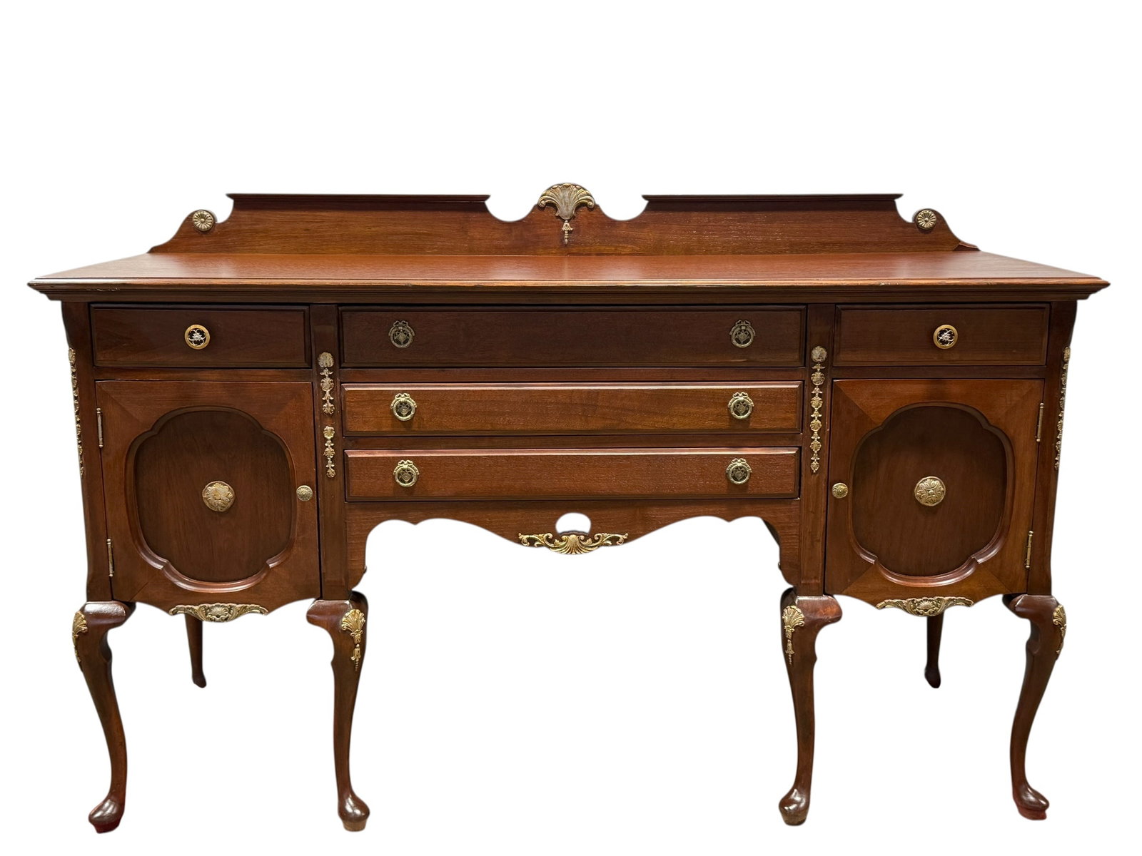 Vintage Mahogany & Gilt Sideboard: Vintage Mahogany & Gilt Sideboard. Measures 42" H x 66" W x 22" D. Refer to pictures for condition.