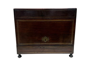 19th C. Mahogany French Tantalus Box w/ Brass Inlay