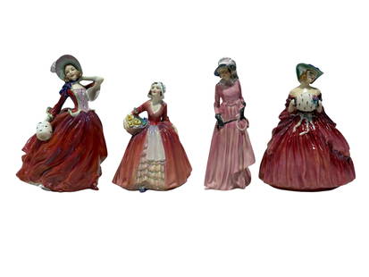 Group of 4 Royal Doulton Figurines: Group of 4 Royal Doulton Figurines. "Autumn Breezes" Figurine, "Janet" Figurine, "Maureen" Figurine & "Genevieve" Figurine. Measures 6.25" H, 7.25" H, 7.75" H & 7.75" Tall. In good condition.