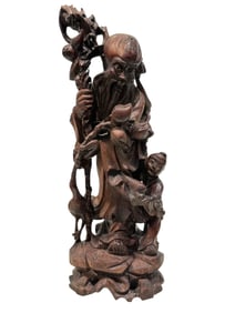 Early Chinese Wood Carved Shou Lao Statue