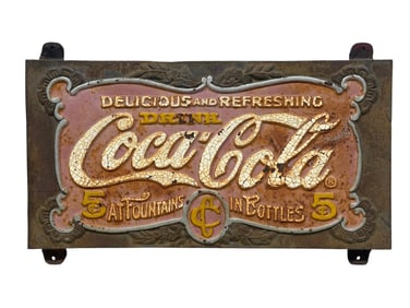 Embossed & Painted Iron Coca-Cola Bench Sign