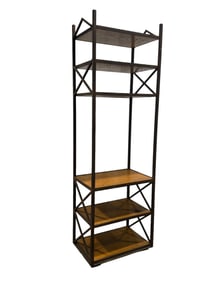 Mid-Century Iron Etagere w/ Elm Wood Shelves