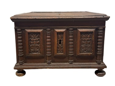 18th C. Italian Carved Wood Trunk