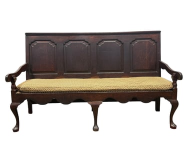 18th C. English Tiger Oak Paneled Back Hall Bench