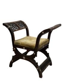Fine 19th C. Syrian Mother of Pearl Inlaid Bench