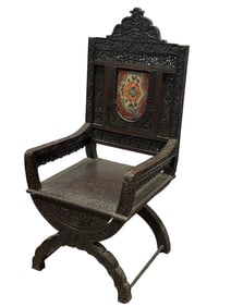 19th C. Syrian Carved Wood Arm Chair