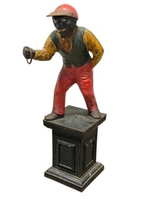 Old Cast Iron Black Americana Lawn Jockey