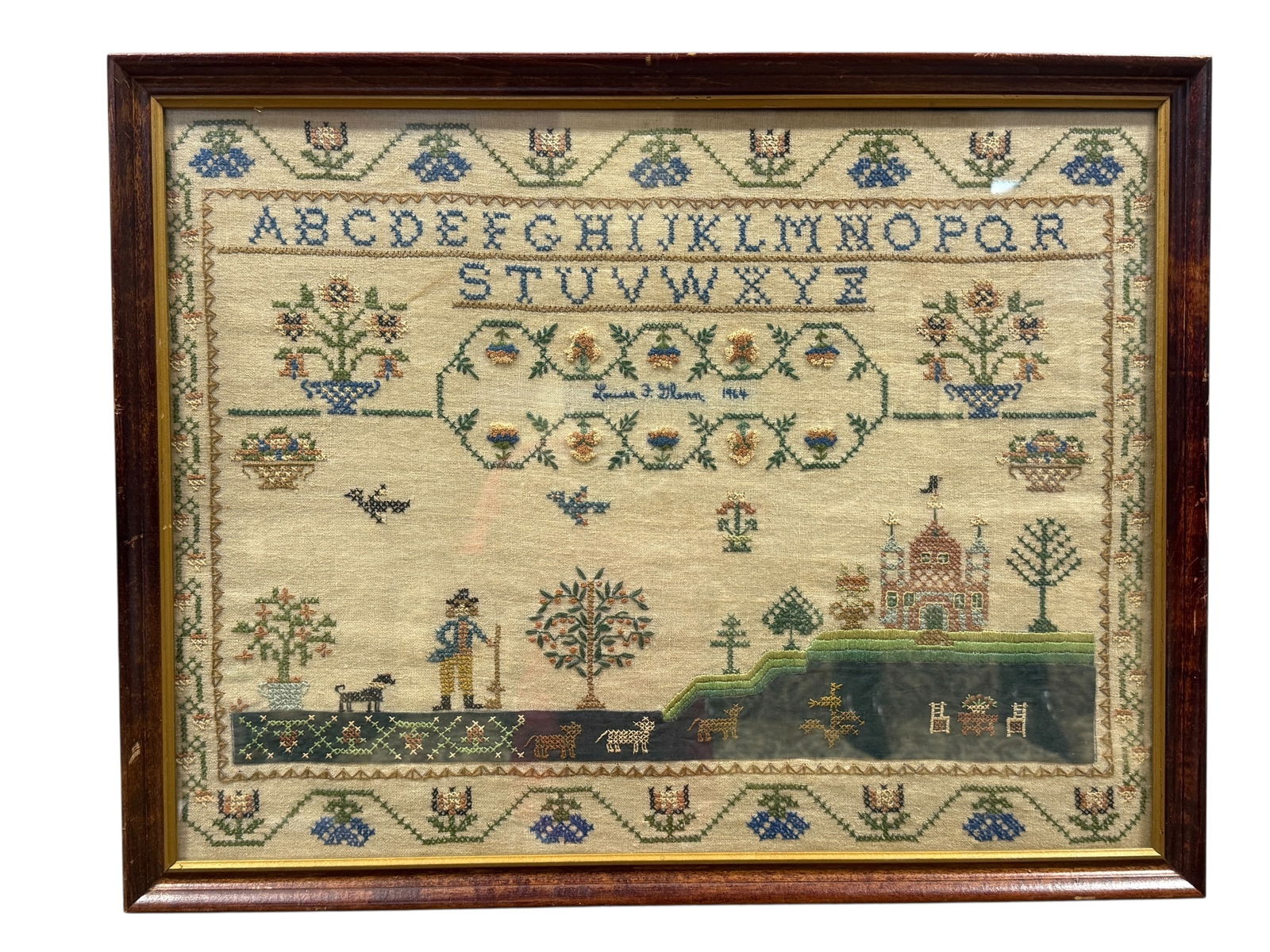 Framed 1964 Louise J. Glenn Needlepoint Alphabet Sampler (1 of 4)