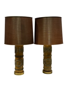 Pair of Large Vintage Wallpaper Roller Lamps